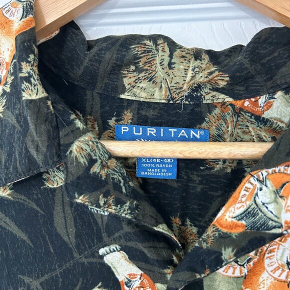 Vintage Y2K Puritan Hawaiian Shirt Black Tropical Beer Graphic Men’s Size XL - Picture 3 of 5